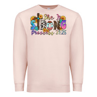 Pale Pink she is strong proverbs 31 25 Premium Sweatshirt - Zillion Design Studio