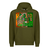 Army Green irish flag with shamrocks  dead inside but lucky Premium Hoodie - AdoDesignShop