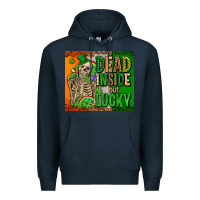 Navy irish flag with shamrocks  dead inside but lucky Premium Hoodie - AdoDesignShop