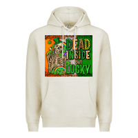 Oatmeal Heather irish flag with shamrocks  dead inside but lucky Premium Hoodie - AdoDesignShop