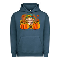Pigment Midnight Navy fall scarecrow with pumpkins Urban Hoodie - Artiststas