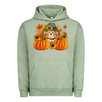 Pigment Oil Green fall scarecrow with pumpkins Urban Hoodie - Artiststas