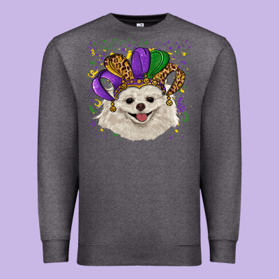 Premium Sweatshirt Mardi Gras White Pomeranian with Hat