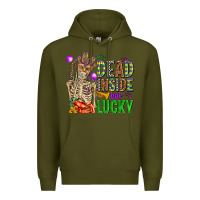 Army Green mardi gras dead inside but lucky  with skeleton Premium Hoodie - AdoDesignShop