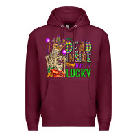 Burgundy mardi gras dead inside but lucky  with skeleton Premium Hoodie - AdoDesignShop