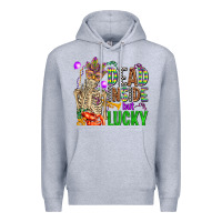Heather Grey mardi gras dead inside but lucky  with skeleton Premium Hoodie - AdoDesignShop