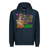 Navy mardi gras dead inside but lucky  with skeleton Premium Hoodie - AdoDesignShop
