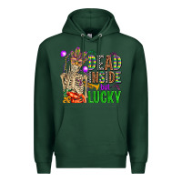 Sports Green mardi gras dead inside but lucky  with skeleton Premium Hoodie - AdoDesignShop