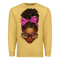 Antique Gold afro messy bun pink leopard bow Premium Sweatshirt - texasbilliewilder