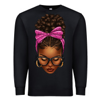 Black afro messy bun pink leopard bow Premium Sweatshirt - texasbilliewilder