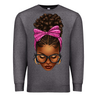 Charcoal Heather afro messy bun pink leopard bow Premium Sweatshirt - texasbilliewilder