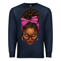 Navy afro messy bun pink leopard bow Premium Sweatshirt - texasbilliewilder