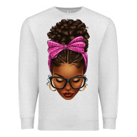 Oatmeal Heather afro messy bun pink leopard bow Premium Sweatshirt - texasbilliewilder