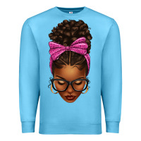 Ocean Blue afro messy bun pink leopard bow Premium Sweatshirt - texasbilliewilder