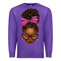 Purple afro messy bun pink leopard bow Premium Sweatshirt - texasbilliewilder