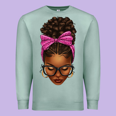 Premium Sweatshirt afro messy bun pink leopard bow