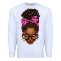 White afro messy bun pink leopard bow Premium Sweatshirt - texasbilliewilder