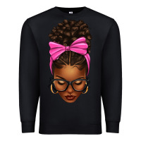 Black afro messy bun pink bow Premium Sweatshirt - texasbilliewilder