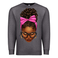 Charcoal Heather afro messy bun pink bow Premium Sweatshirt - texasbilliewilder