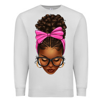 Dove Grey afro messy bun pink bow Premium Sweatshirt - texasbilliewilder