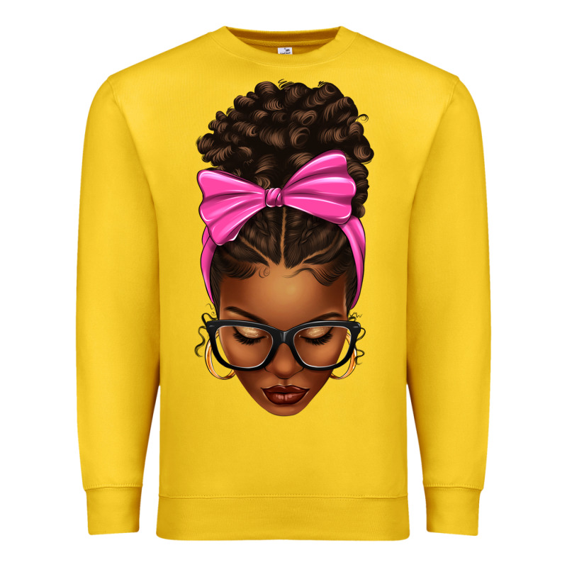 Afro Messy Bun Pink Bow Premium Sweatshirt by texasbilliewilder | Teevron