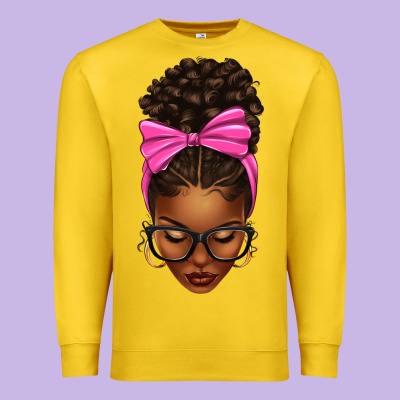Premium Sweatshirt afro messy bun pink bow