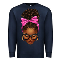 Navy afro messy bun pink bow Premium Sweatshirt - texasbilliewilder