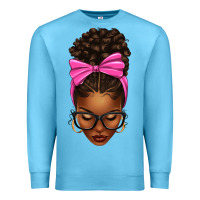 Ocean Blue afro messy bun pink bow Premium Sweatshirt - texasbilliewilder