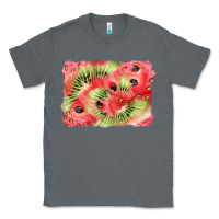 Charcoal Heather watermelon strawberry kiwi background Classic Tee - BarkalooDesign