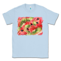 Dusty Blue watermelon strawberry kiwi background Classic Tee - BarkalooDesign