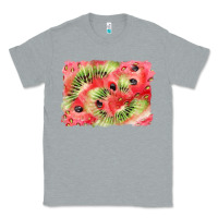 Heather Grey watermelon strawberry kiwi background Classic Tee - BarkalooDesign