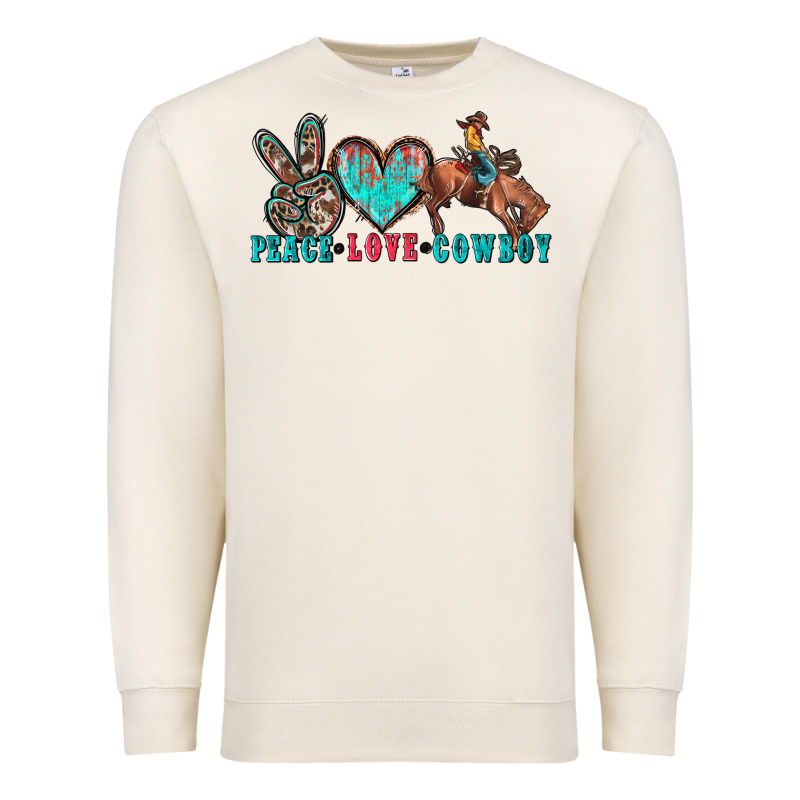 Peace Love Cowboy Premium Sweatshirt by Zillion Design Studio | Teevron