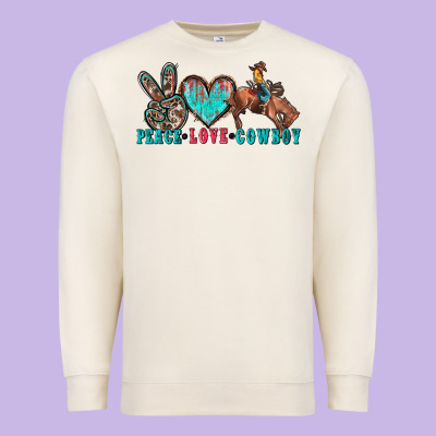 Peace Love Cowboy Premium Sweatshirt Designed By Zillion Design Studio