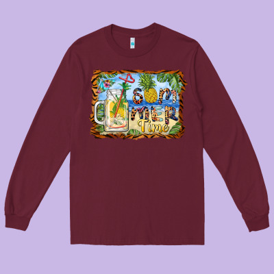 Summer Time Pineapple And  Beach Long Sleeve Tee Designed By Barkaloodesign
