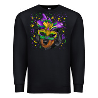 Black Mardi Gras Dachshund Puppy with Mask Premium Sweatshirt - RanaPortraitStore