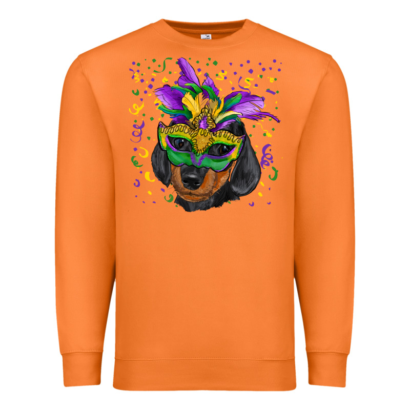 Mardi Gras Dachshund Puppy With Mask Premium Sweatshirt by RanaPortraitStore | Teevron