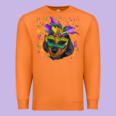Premium Sweatshirt Mardi Gras Dachshund Puppy with Mask