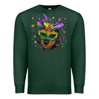 Sports Green Mardi Gras Dachshund Puppy with Mask Premium Sweatshirt - RanaPortraitStore