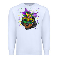 White Mardi Gras Dachshund Puppy with Mask Premium Sweatshirt - RanaPortraitStore