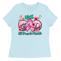 Baby Blue with god all things are possible Ladies Tee - BarkalooDesign