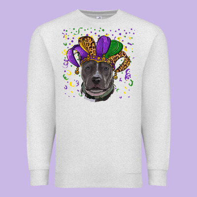 Premium Sweatshirt Mardi Gras Pitbull with Hat