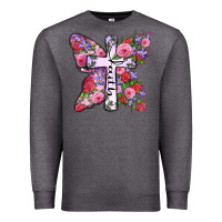Charcoal Heather faith butterfly cross Premium Sweatshirt - Zillion Design Studio