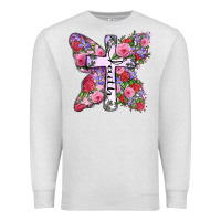 Oatmeal Heather faith butterfly cross Premium Sweatshirt - Zillion Design Studio