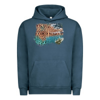 Pigment Midnight Navy Leopard Wood Cowhide Pattern Mixed Western Frame Urban Hoodie - Bettercallsaul