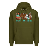 Army Green peace love coffee Premium Hoodie - AdoDesignShop