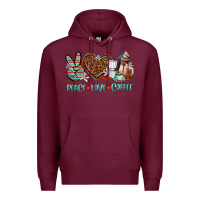 Burgundy peace love coffee Premium Hoodie - AdoDesignShop