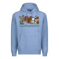 Colony Blue peace love coffee Premium Hoodie - AdoDesignShop