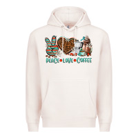 Pale Pink peace love coffee Premium Hoodie - AdoDesignShop
