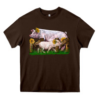 Chocolate Brown Mom With White Chester Pig And Baby Pig Heavy Core Tee - LillyAllenDesigns