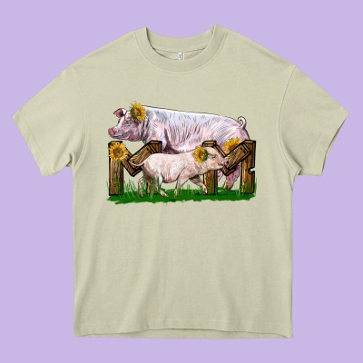 Mom With White Chester Pig And Baby Pig Heavy Core Tee Designed By Lillyallendesigns